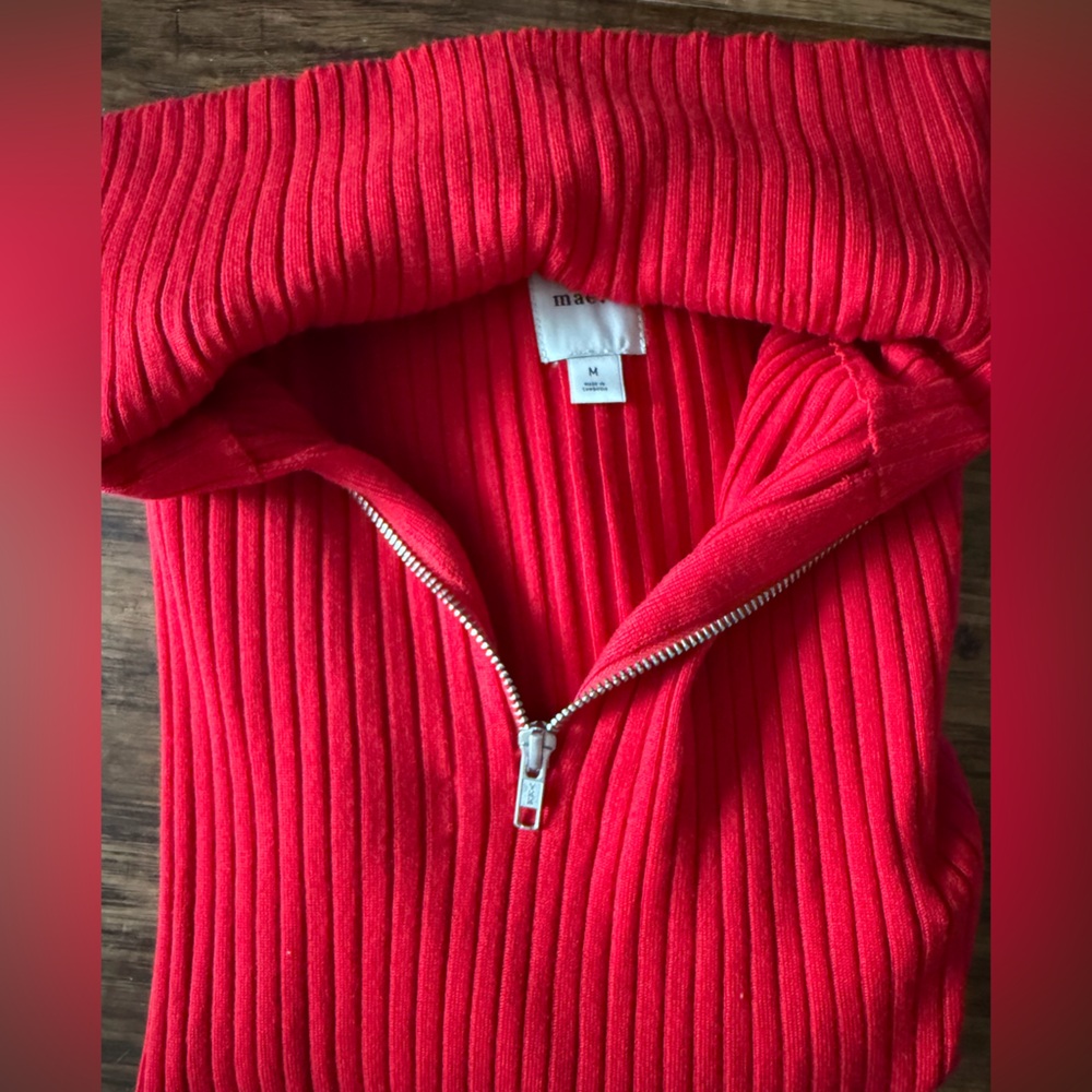 Ribbed Half-Zip Sweater in Red